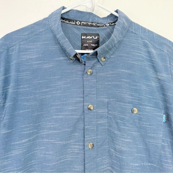 Kavu Blue Mottled Button Up Short Sleeve Casual Performance Shirt - Picture 2 of 15